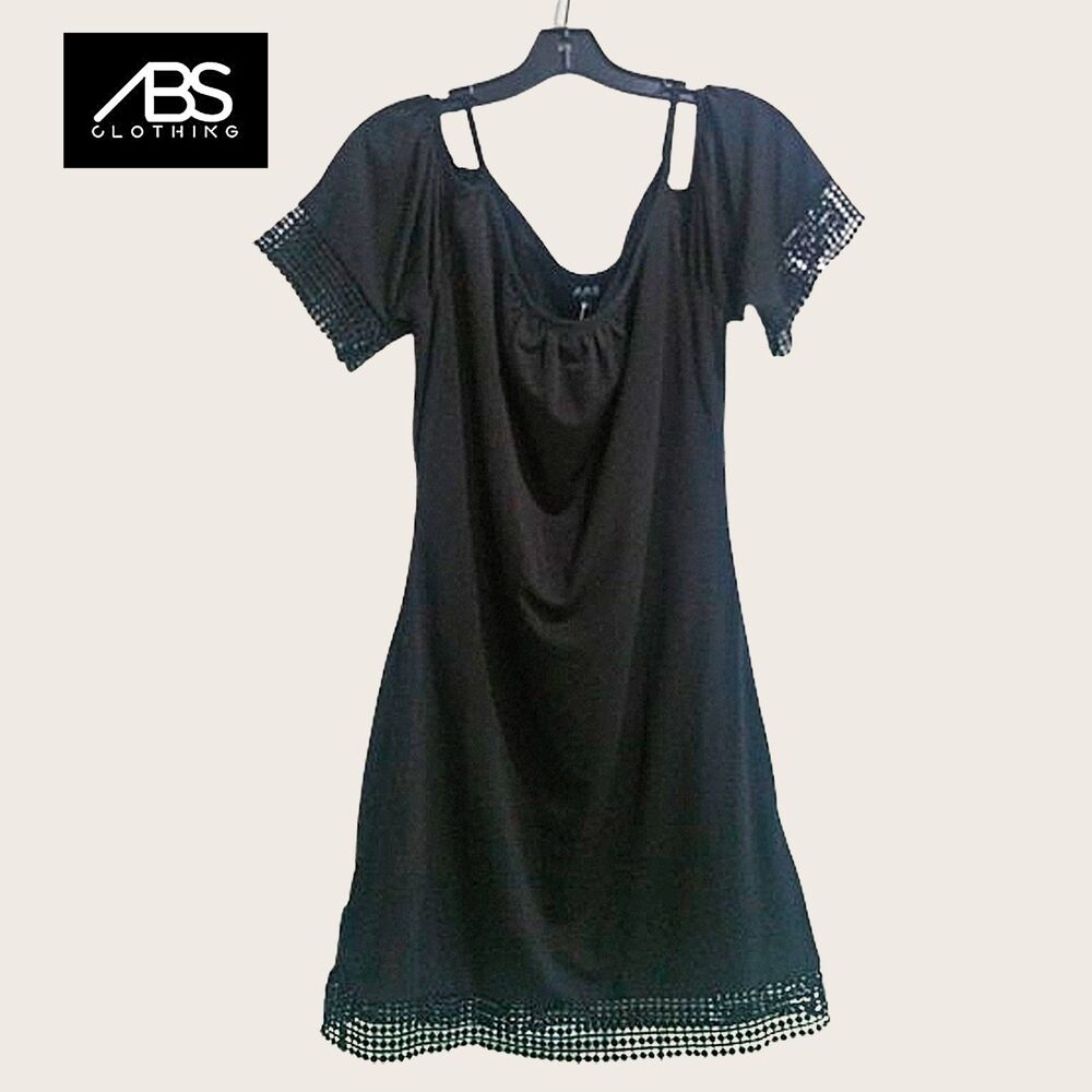 ABS Allen Schwartz Black Lace Trim Cold Shoulder Mini Dress S NWOT